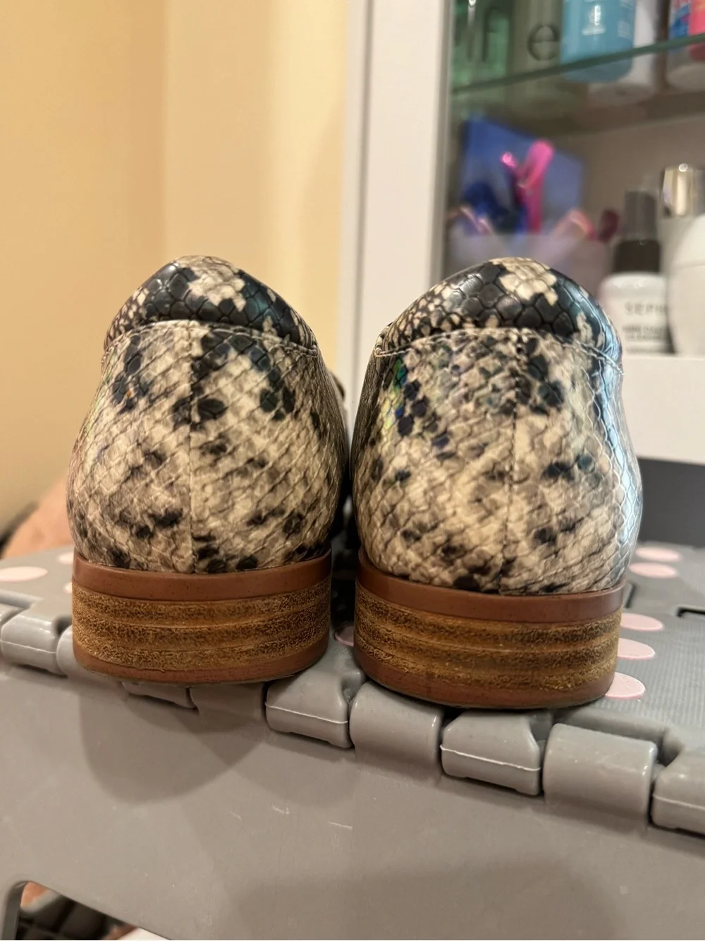 Franco Sarto Black & Cream Snake-Print Slip-On Loafers